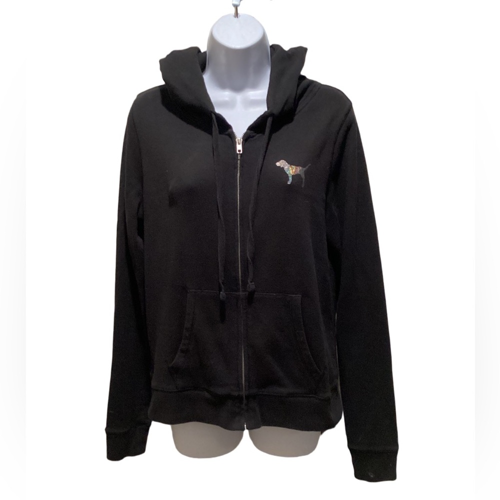 PINK Victoria’s Secret full zip hooded jacket. Black. Size M.